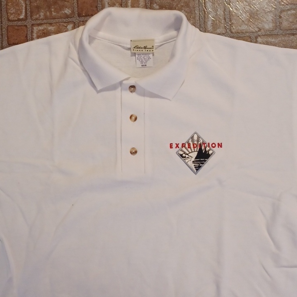 Eddie Bauer polo shirt men's size medium white expedition logo